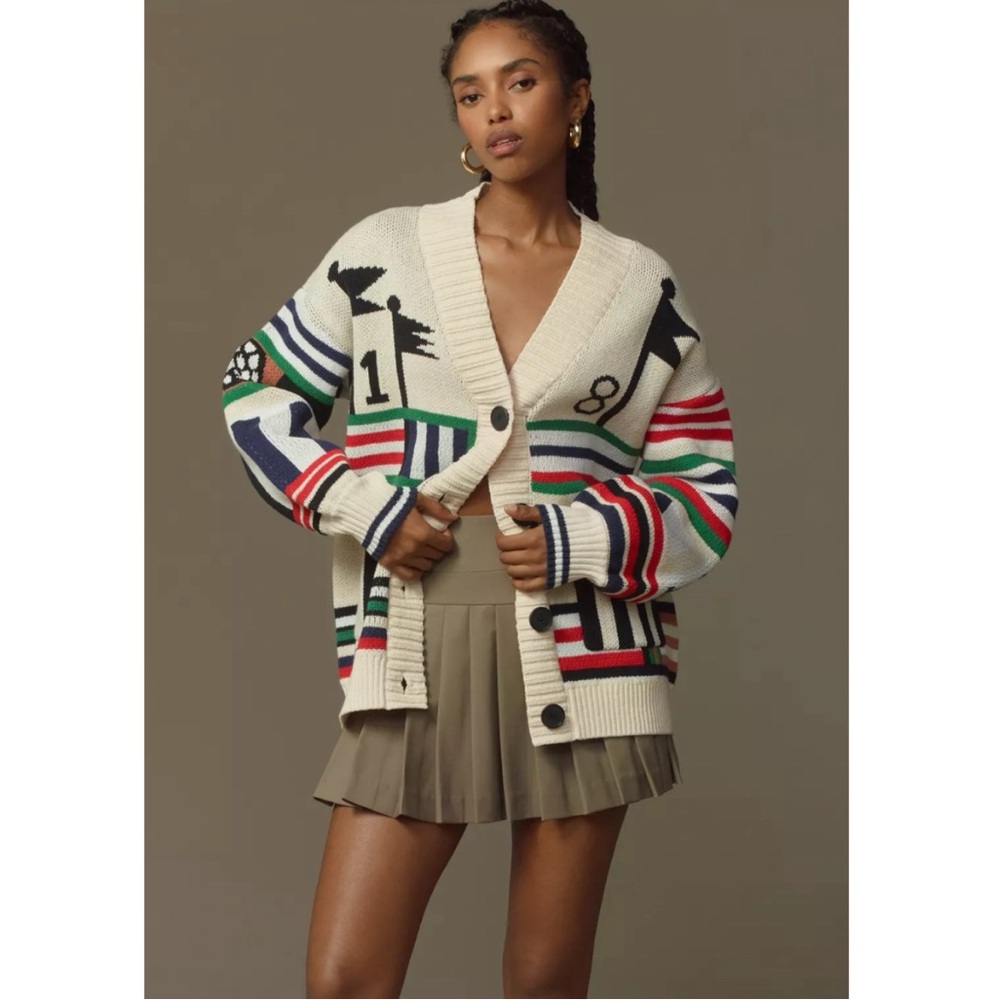 Maeve Golf-Themed Oversized Cardigan Sweater